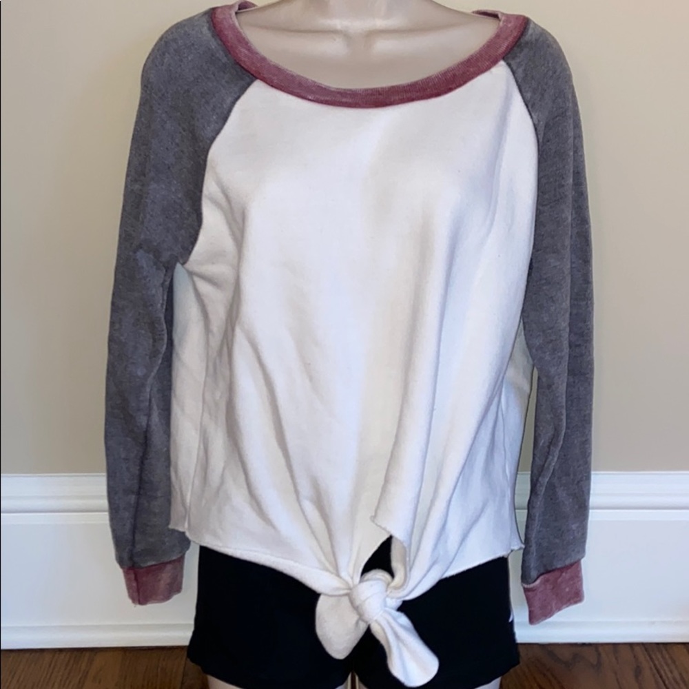 Ocean Drive Tie Front Sweatshirt Multi Block Color